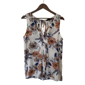Sanctuary Women’s Tank Top Split Neck Tie Back White with Floral Print Size L